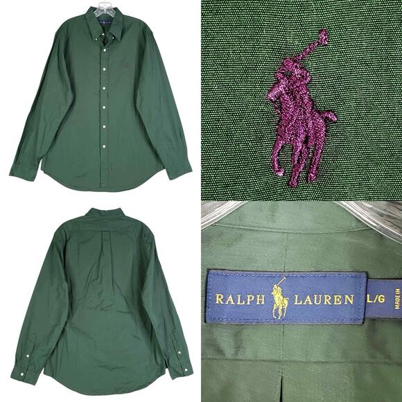 Polo Ralph Lauren Shirt Oxford Button Down Size Large L Solid Hunter Green LS - Picture 1 of 8